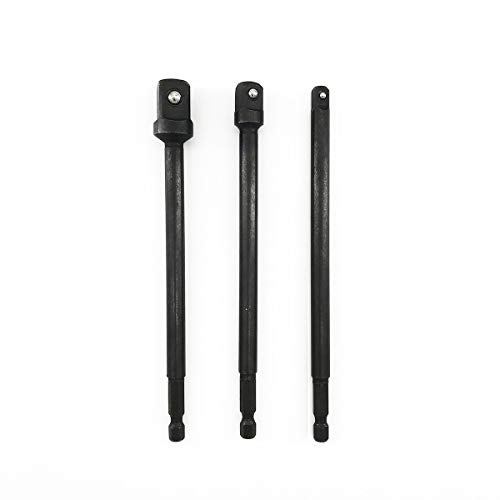 SPKLINE 6-Inch Extra Long Impact Grade Socket Adapter Extension Bar Set Turns Power Drill into High Speed Nut Driver 3 Pieces Hex Shank 1/4-inch, 3/8-inch, and 1/2-inch Socket Bit Drive