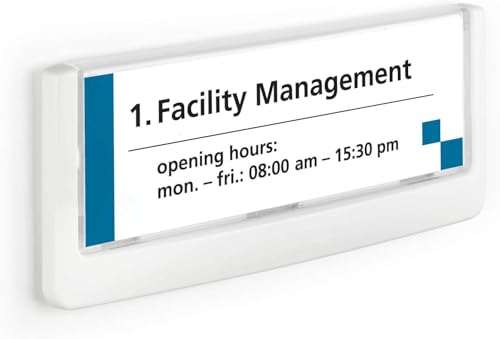 Durable Click Information Sign 149 x 52.5 mm White | Door and Wall Sign | Includes Fittings | Ideal for Offices, Hotels, Public Buildings, etc.