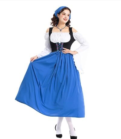 Women's Oktoberfest German Bar Maid Girl Beer Festival Fancy Dress Heidi Long Costume Size Uk 10