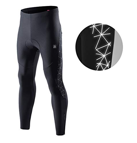 Santic Men's Winter Cycling Pants 4D Padded Thermal Mountain Bike Tights 3 Pockets Cold Weather MTB Fleece Biking Leggings Riding Black