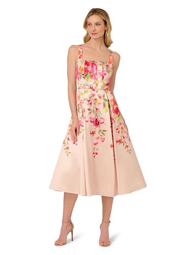 Adrianna Papell Women's Border Mikado Midi Dress, Champagne Multi