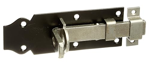 Alberts 868949 Schlossriegel | gerade, mit flachem Griff und befestigter Schlaufe | galvanisch blau verzinkt, Platte schwarz lackiert | Platte 120 x 44 mm | 10er Set