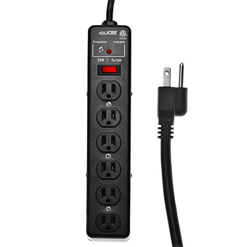 Digital Energy EMI Sound Filter/Noise Reducer - 25 Foot Long 14/3 Cable - 6 Outlet Metal Body Surge Protector Power Strip | 1200 Joule, Heavy Duty Construction - Thumbnail 4