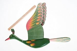 WitnyStore Wooden Bird Mobile 24" Green Crested Hand Made Painted Wood Flapping Wing Birds Hanging Ceiling Decor Wind Chimes Handcrafted Art Animal Decorative Collectibles Décor Gifts Souvenirs