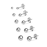 Silverline Jewelry 5 Pair Stainless Steel Round Ball Stud Earrings Set for Women & Men