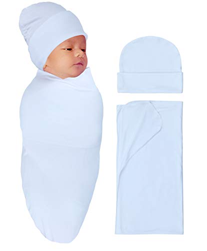 RATIVE Stretchy Swaddle Blanket Receiving Blankets with Headband Cap for Unisex Newborn Baby 0-3 Months Boys Girls
