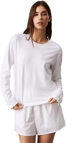 Calvin Klein Damen Langarmshirt Longsleeve Classic Baumwolle, Weiss (White), XS
