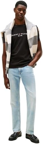 Herren T-Shirt Kurzarm Core Tommy Logo Rundhalsausschnitt, Schwarz (Jet Black), L