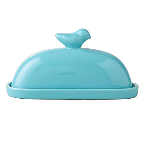 MyGift Turquoise Blue Bird Decorative Ceramic Butter Dish and Lid Cover