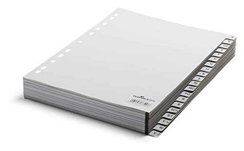 Durable 651010 A-Z Index A4 Embossed 20 Tabs A - Z Made of Polypropylene with Full Coverage, grey