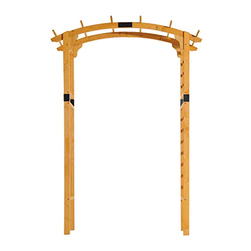 Godyluck 90" Pergola Style Wooden Round Top Garden Arbor Trellis | Natural Wood & Black - Thumbnail 3