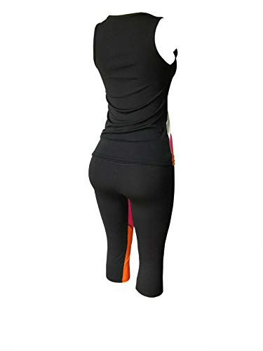 Women's Apparel Sports Gym Yoga Workout Activewear 2 Pieces Top+Leggings Set (L/XL = US Size 8-12, Pink/Orange Black Mix)