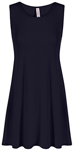 Simlu Womens Basic Sleeveless Long A-Line Made In USA Tank Top Tunic Vest Navy XXX-Large