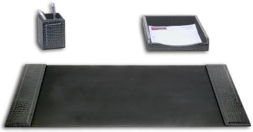 Dacasso Black Crocodile Embossed Leather Desk Set, 3Piece