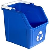 Small 6 Gallon Blue Recycle Bin with Handle | Open Front and Stackable | Under Sink Recycling Bin, Garage | Stackable Recycling Bins | Compact, Space Saving Size
