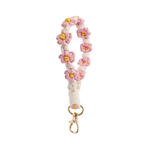 Boho Macrame Keychain Bracelet - Handwoven Daisy Flower Design With Lobster Clasp For Keys Or Bag