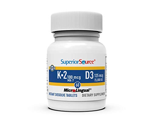 Superior Source K2 (MK-7) 100 mcg, with D3 (5000 IU) Supplement, Quick ...