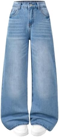 Vaimti High Waist Wide Leg Jeans, Light Blue Denim, Elastic