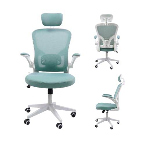 Cadeira Ergonômica Eurynom, Giratória, para Escritório e Home Office, com Encosto Reclinável (Modo Balanço), Braços Pivotantes, Apoio de Cabeça, Apoio Lombar (Azul Esverdeado)