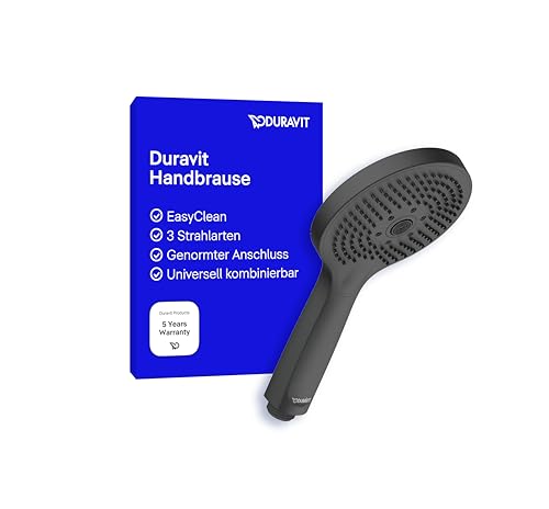 Duravit Universal Duschkopf, Duschbrause mit 3 Strahlarten (Rain, Pulse, Mono), Handbrause rund (Ø 120 mm), Brausekopf mit reinigungsfreundlichen Silikonnoppen, Schwarz Matt