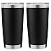 DOMICARE 20oz Stainless Steel Tumbler with Lid, Double Wall Vacuum Insulated Travel Mug, Durable Powder Coated Insulated Coffee Cup, 2 Pack, Black