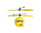 HobbyLane Infrared Sensor Mini Aircraft,Hand Induced Flight Helicopter as Kid's Toy,Cartoon Expression Emoji Balls RC Toys for Kids Teenager with USB Charger (Smug)