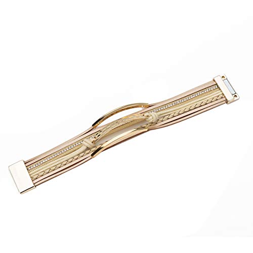 Yoocool Multi-Layer Handmade Leather Bracelet Braided Wrap Cuff Bangle with Alloy Magnetic Clasp Beaded Wrist Bracelets Jewelry for Women,Girl Gift (Beige with ID Tag)