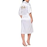 TECHSON Bridal Robe Long Satin with Gold Silk Kimono for Wedding Party Bath