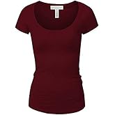 Active Basic Womens Plain Basic Deep Scoop Neck with Cap Short Sleeves