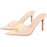 BOEGBNW Women'S Transparent Strap Pointed Open Toe Stiletto Slide Sandals Fashion Slip On Sexy Clear High Heel Mule Sandals Summer Backless Party Prom Wedding Dress Slipper Shoes