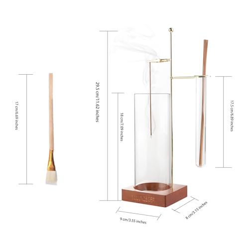 SULUNZEGER Incense Holder, Incense Stick Holder with Removable Glass Ash Catcher and Storage Tube, Wood and Metal Oud Burner with Ash Brush for Yoga Spa Madiation Relaxation, Home Decor