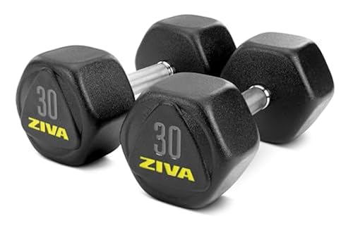 ZIVA Premium Hex Dumbbells – 30 lb Pair Commercial Grade Rubber