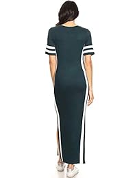 Vibe Sportswear - Maxivestido atlético a rayas, cómodo tejido elástico, ligero, manga corta, aberturas laterales dobles, Classic, M