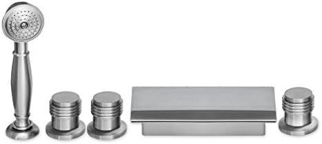3-Handle Deck-Mount Roman Tub Faucet with Handshower in brushed nickel
