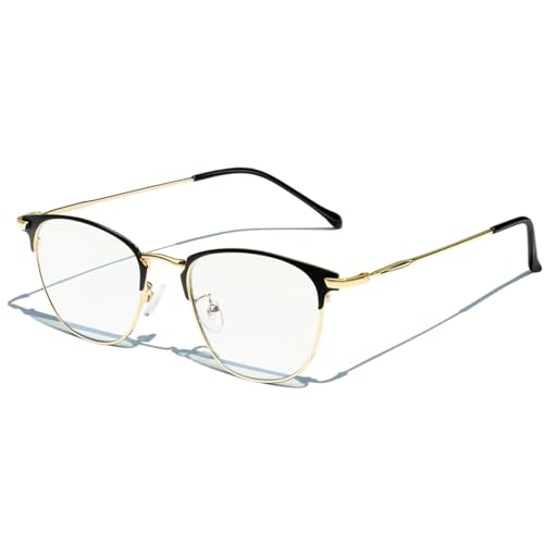 KANASTAL Gold Blue Light Glasses Mens Metallic Half Frame Blue Light Blocking Glasses Womens Metal bluelight Anti Glare Screen TV Computer Gaming - Gold Frame Clear Lens