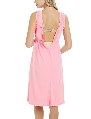 3 in 1 Labor delivery Hospital Gown Maternity Nursing Nightgown Split Front Dress for Breastfeeding Pink S - Thumbnail 2