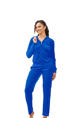 LeeHanTon Warm Womens Velour Tracksuit 2 Piece Outfit with Hoodie and Sweatpants Velour Tracksuit for Winter Travel and Casual Wear Blue Size 3XL at Amazon