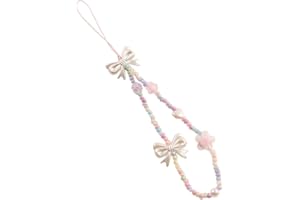 Katutude Cute Cell Phone Charms, Creative Bows Pearl Beaded Phone Lanyard Wrist Strap, Beaded Phone Strap Charms Anti-Lost Ch