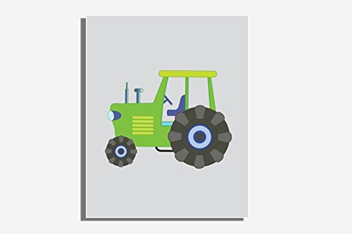 Boys Room Pictures Farm Nursery Tractor Bedroom Decor Green Blue Set of 4 Prints Transport Construction Vehicles Truck Digger Bulldozer Pictures Boys Wall Art - Thumbnail 3