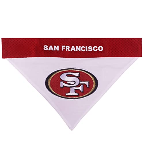 Pets First NFL DOG BANDANA - SAN FRANCISCO 49ERS REVERSIBLE PET BANDANA. 2 Sided Sports Bandana with a PREMIUM Embroidery TEAM LOGO, Small/Medium. - 2 Sizes & 32 NFL Teams available (SAN-3217-S-M)