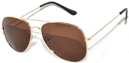 Stylish Aviator Brown Lens Sunglasses Gold Metal Frame