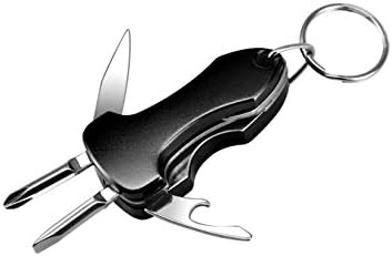 Snowmanna-7 in 1 Key Ring Multi-Tools Outdoor Multifunction Tactical Keychain Tool Survival EDC Gear with Folding Knife Opener LED Flashlight Screwdrivers (Color:Black)