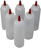 Easy Squeeze Plastic Condiment Bottles 8-ounce with Red Tip Cap - Set of 6