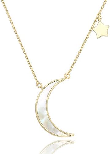 14K Gold Dainty Pendant Necklace Mother of Pearl Shell with Great Luster Jewellery for Girls Women