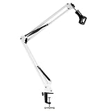 Microphone Boom Stand, Heavy Duty Studio Suspension Mic Arm Stand for Blue Snowball Yeti with Flexible Standard Condenser Microphone Clip (White)
