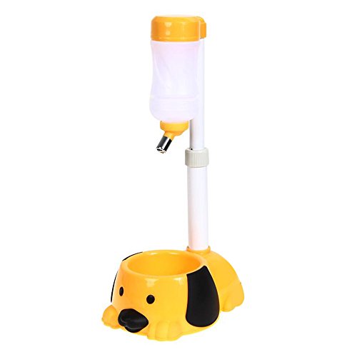 Pet Automatic Water Drinker Dispenser Food Stand Hamster Feeder Dish Bowl Bottle Dogs Puppy Cats (Yellow)