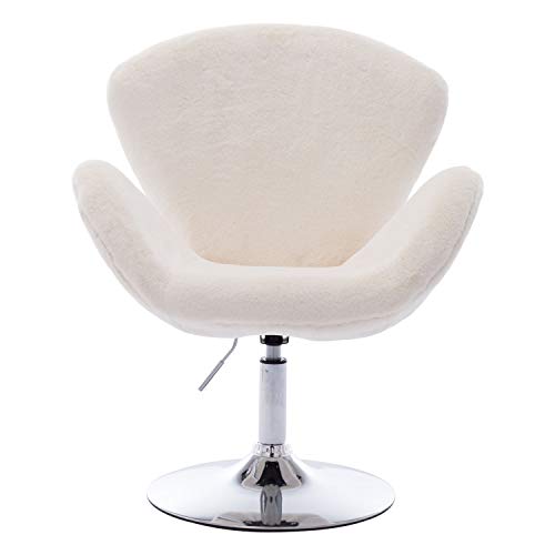 CIMOO White Makeup Vanity Chair, Cute Furry Home Office Chair with Back