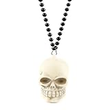 Fun Central BC719, 1 Pc, 35 inches Multicolor LED Skull Necklace with Black Beads, LED Light Necklace, LED Light up Necklace