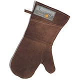 Outset Grill Mitt for Outdoor Grill, 15” Brown Leather BBQ & Oven Glove