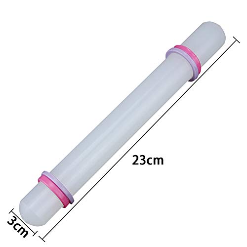 Domccy Kitchen Baking Cooking Crafts Fondant Sugarcraft Cake Dough Decorate White Non Stick Guide Rings Roller Rolling Pin Tools - Thumbnail 3